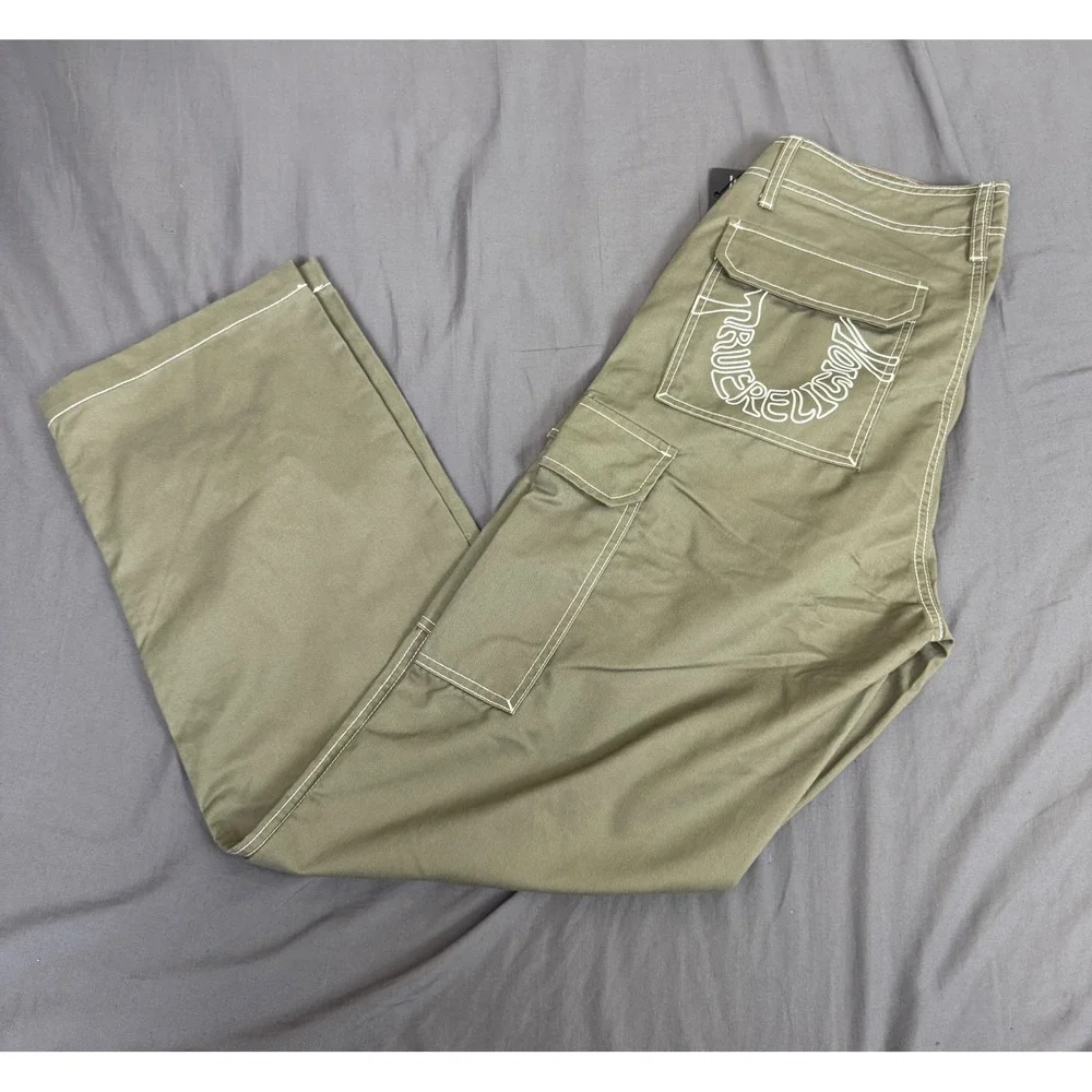 True Religion Mens Cargo SN Pant HS Kalamata Green Contrast Stitch ~33x32 NWT